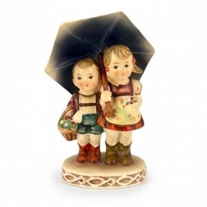 Vintage Occupied Japan Children Under Umbrella Ceramic Figurine Hummel Style 6"